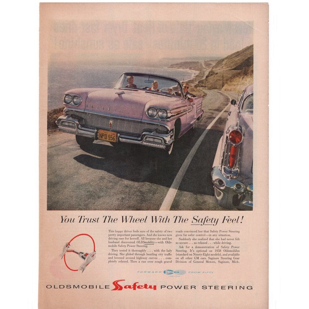 Oldsmobile Magazine Advertisement 1958 Vintage Classic Car Convertible Pink